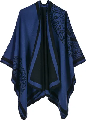 Zdjęcie produktu dla Etniczny szal dla kobiet, ponczo z imitacji kaszmiru, w stylu tribal z efektem color block, z żakardowym wzorem, z efektownym drapowaniem, długi, oversize'owy, ciepły, dzianinowy płaszcz