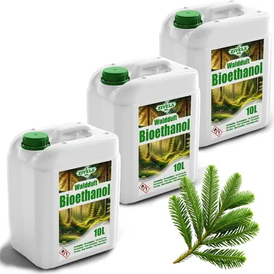 Obrázok produktu pre Bioetanol 96,6 % 30L | Bioalkohol Lesná vôňa 96,6 % 3x10L | Bioetanol do krbu, stolný krb, krb na bioetanol | Bioetanol Lesná vôňa | Čisté spaľovanie, bez dymu, živý a stabilný plameň