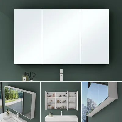 Produktbild von Mai & Mai Spiegelschrank mit 2 Spielgeltüren Badezimmerschrank Hängeschrank Badezimmerspiegel BxTxH 100x15x70 cm Weiß matt Spiegelschrank-02
