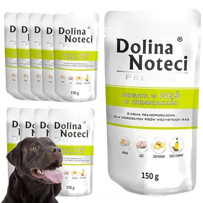 Produktbild von Dolina Noteci Premium Nassfutter für Hunde reich an Gans mit Kartoffeln Beutel 10x150g