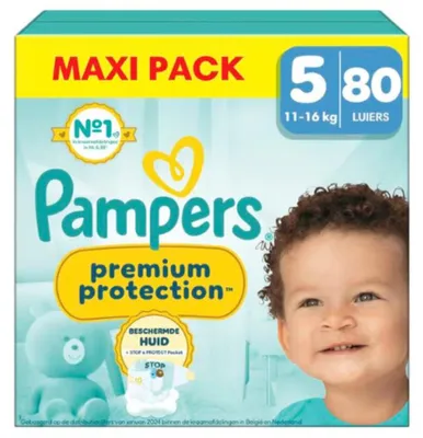 Produktbild von Pampers Premium Protection Größe 5, 80 Windeln, 11 kg-16 kg, doppelter Schutz für Haut und gegen Auslaufen