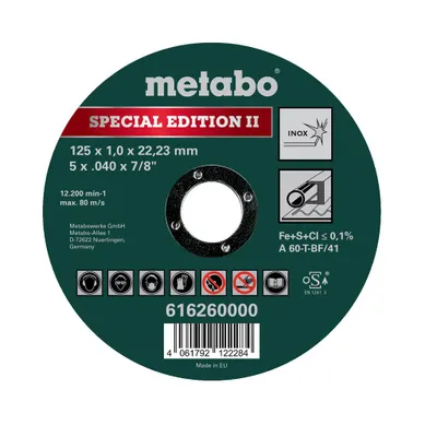 Zdjęcie produktu dla Metabo 616260000, Tarcza tnąca, Środek płaski, Stal nierdzewna, Metabo, 2,22 cm, 12,5 cm