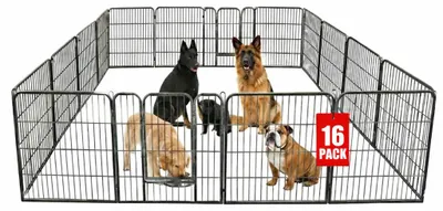 Productafbeelding van IvoQ XXL Puppyren – 16 Panelen (80x80 cm) – Hondenren Binnen & Buiten – Extra Groot & Opvouwbaar – Zwart