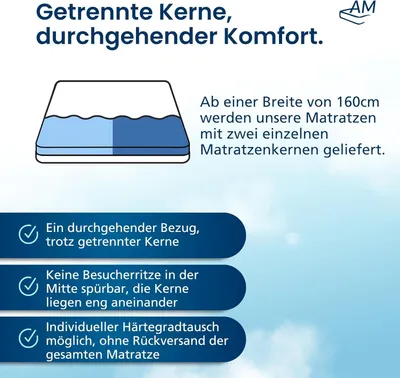 Produktbild von AM Qualitätsmatratzen | ergonomische 7-Zonen Taschenfederkernmatratze | 90x190 cm | H3 | 90/190 | Federkernmatratze | Härtegrad H3 | 7 Zonen | 20 cm Höhe