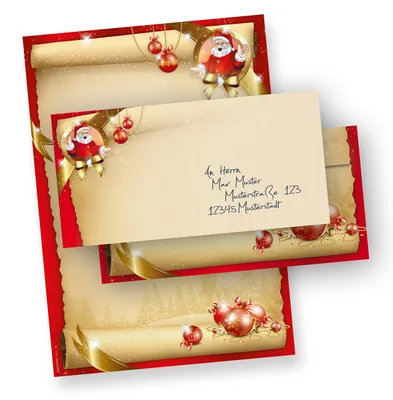 Produktbild von Weihnachtsbriefpapier Set Santa Claus DIN A4 25 Blätter mit Umschlägen