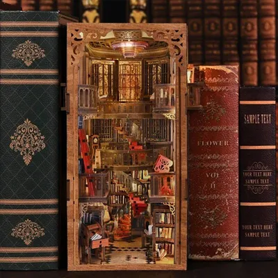 Produktbild von DIY Book Nook Nationalbibliothek - 3D-Puzzle - 410 Teile - Miniaturhaus - mit LED-Licht