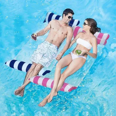 Image de Matelas gonflable pour piscine et mer - 2 coussins gonflables - Transat gonflable 4 en 1 avec pompe à air