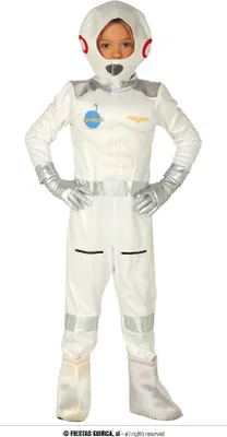 Produktbild von Pilot Raumanzug Karneval Kostüm Kind Themenflug Helmpflicht Hood Abenteurer Galaxie Mission, Größe: 128/134 Farbe: Weiß