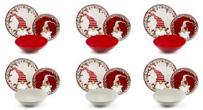 Tafelservies 18-teilig, Porzellan, für 6 Personen, Weihnachten