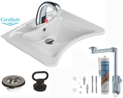 Zdjęcie produktu dla Domotechnika | Umywalka dla osób niepełnosprawnych – 60 x 50 cm – bateria bezdotykowa – syfon w zestawie