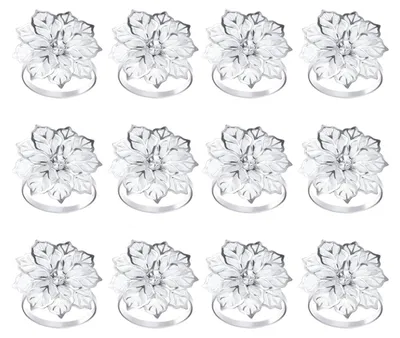 Serviettenringe mit Blumen, 12 Stück, silber, Metall, für Tischdekoration