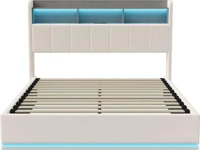 Produktbild von Polsterbett aus Samt - Doppelbett 140x200 cm - Bett mit Stauraum - Holzrahmen - Gepolstertes Kopfteil - Modernes Design