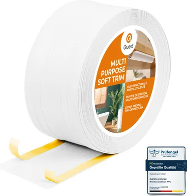 Immagine prodotto di QUEST Battiscopa di finitura W4 in PVC 2 in 1 1x110mm, 5m, autoadesivo, coprente, battiscopa flessibile per pavimenti e pareti, bianco