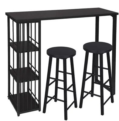Produktbild von eSituro Bar Tisch mit 2 Barhockern Set Küche Esstisch Couchtisch Schwarz+Schwarz