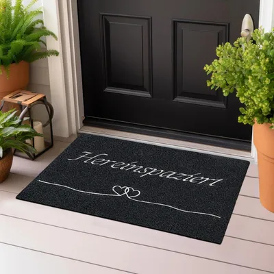 Immagine prodotto di Tappetino antiscivolo e lavabile, 40 x 60 cm – Tappetino per l'entrata, ideale per la porta d'ingresso, il corridoio, interni ed esterni, colore antracite, modello "Benvenuti"