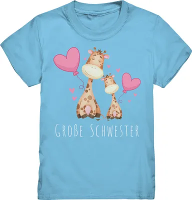 Produktbild von Große Schwester T-Shirt Giraffe Große Schwester Geschenk – Sky Blue / 98/104 (3-4)