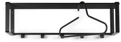 Wandgarderobe Rex 2 Schwarz pulverbeschichtet mit zwei schwarzen Metallhaken, Draufsicht.