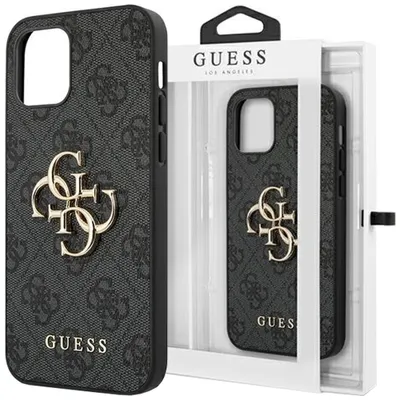 Produktbild von Guess Big Metal Logo Collection Smartphone Hard Case für Apple iPhone 12 / 12 Pro Grau mit Muster