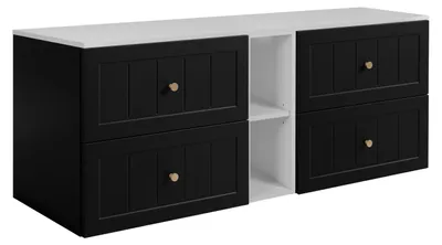 Image de Ensemble de meubles de salle de bains, noir/blanc, 140 (2 x 60 + 20) x 46 x 58 cm, 3 couleurs de poignées incluses