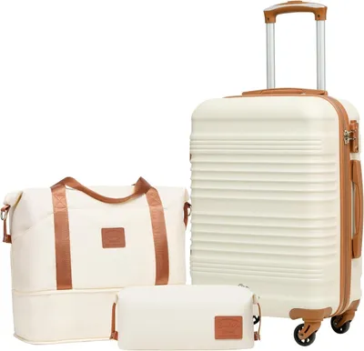 Obrázek produktu pro Sada kufrů COOLIFE trolley ABS hard shell 4 kolečka TSA lock hand luggage set 3ks white/brown