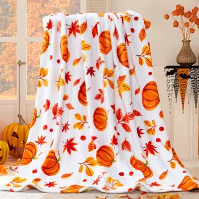 Produktbild von 3D-Kürbis-Halloween-Decke, Herbstflanell, warm und kuschelig, geeignet für Sofa/Bett/Sessel, Maße 150 x 200 cm