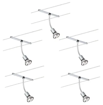 Immagine prodotto di Paulmann Sistema a cavo e binario 2Easy Spot Basil, 5 faretti da 20W, attacco GU5,3, cromo opaco, 12V, metallo