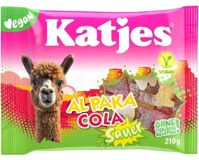 Zdjęcie produktu dla Katjes Al Paka Cola – kwaśne żelki owocowe o smaku coli, opakowanie 210 g