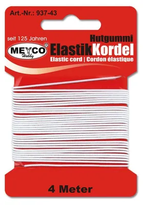 Produktbild von Meyco Hobby Hutgummi Elastik Kordel in weiß zum Basteln Länge 4m