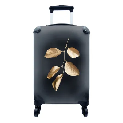 Produktbild von MuchoWow® Koffer Handgepäck Trolley Rollkoffer Kleine Reisekoffer mit 4 Rollen - Blätter - Schwarz und Gold - Luxus - Cabin Size < 55x40x23 cm & 55x40x20 cm - Fotokoffer - Kabinenkoffer - Boardgepäck - Reise-Box - Reisekoffer - Reisegepäck - Koffer mit Bild - Trolley für Kinder