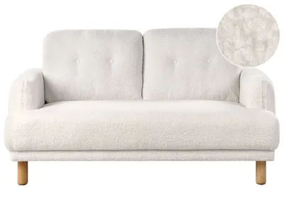 Produktbild von BELIANI 2-Sitzer Sofa Weiß Bouclé mit Hohen Holzbeinen Armlehnen Knopfheftung Skandinavisch Retro Modern Wohnzimmer Ausstattung