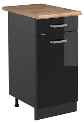 Productafbeelding van Onderkast voor keukenmeubel Vicco R-Line, zwart hoogglans/anthraciet, 40 cm, werkblad in eikenhout Goldkraft, model 61067