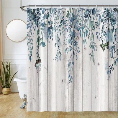 Productafbeelding van Unyqoos® Douchegordijn met eucalyptusprint – waterafstotend en schimmelwerend, polyester, lichtdoorlatend, sneldrogend, 180x200 cm, inclusief 12 haken