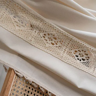 Produktbild von Vorhänge Boho Gardinen Baumwolle Leinen Line Hollow Blickdichte Beige 150*160cm (Durch den Poltyp)