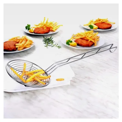 Produktbild von 2er Set Frittierlöffel mit Hakenstiel, Edelstahl, Frittierkelle, Schaumlöffel, Abtropflöffel
