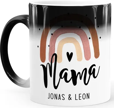 Produktbild von Zaubertasse Farbwechsel-Tasse Mama Regenbogen Herz Kinder-Namen personalisiertes Geschenk Muttertag SpecialMe® Magic Magic-Tasse