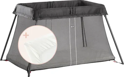 Zdjęcie produktu dla BabyBjorn BabyBjörn Travel Crib Light matkasänky lakanalla, Black/Bawełna, White