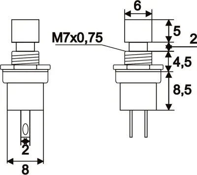 Image de 5 boutons-poussoirs rouges ronds – Boutons-poussoirs encastrés OFF-(ON) – 1 circuit 1,5 A 250 V – Connexions soudables – Montage sur panneau avec filetage M7 – Unité de5 pièces [09005PI]