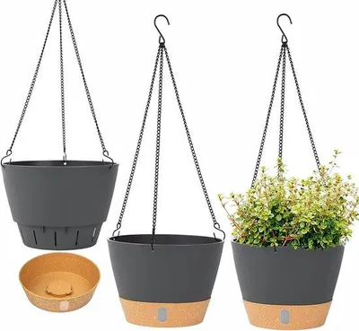 Produktbild von Famanu Hängende Pflanzenpot selbstbewässernd - 3 Stück - grau-schwarz
