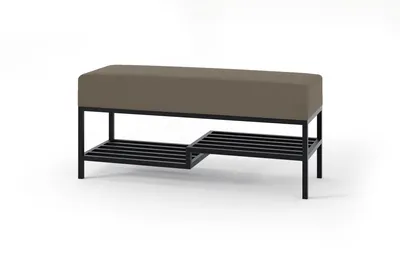 A product shot of a bench with a shoe rack.