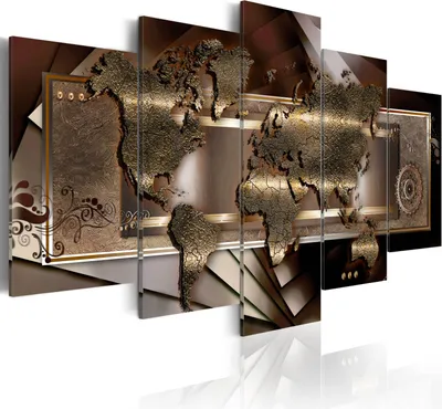 Produktbild von Leinwandbilder 200x100 cm k-A-0013-b-o Vlies Leinwandbild 5 tlg Kunstdruck modern Wandbilder XXL Wanddekoration Design Wand Bild WELTKARTE