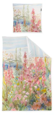 Produktbild von Irisette Wave Mako-Satin Bettwäsche 135x200 Blumenwiese rosa hellblau 8689-90