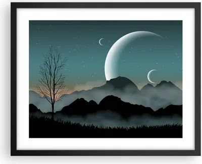 Produktbild von Gerahmtes Poster - Schwarzer Rahmen - Himmel Nacht Illustration - 50x40 cm - Wand Bild - Wanddeko - Wandbilder - Wandposter - Bilderrahmen - Bilder - Kunstdruck - Wandbild - P2BAA50x40-4143