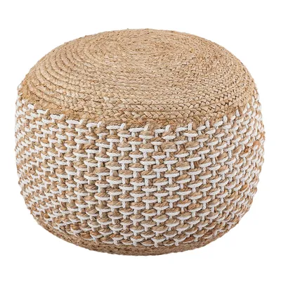 Produktbild von Sitzpouf Jute Sitzhocker rund Deko Hocker natur Sitzpouf Jute weiß