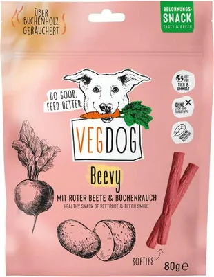 Obrázok produktu pre VEGDOG Beevys, Maškrta, Pes, Dospelý, cvikla, Sladký zemiak, 80 g