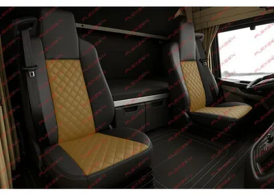 Zdjęcie produktu dla Zestaw 1+1 pokrowców na siedzenia z imitacji skóry do MAN TGX EURO 6 2021+ – beżowo-czarne