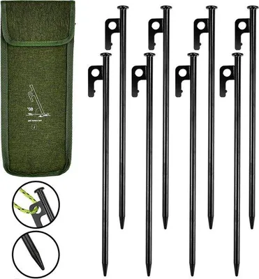 Immagine prodotto di 8 pezzi picchetti per tenda picchetti in acciaio lunghi 30 cm picchetti per tenda a prova di vento con gancio e foro picchetti per tenda da avvitare, picchetti a vite per terra, campeggio, picchetti lunghi, stabili, per campeggio