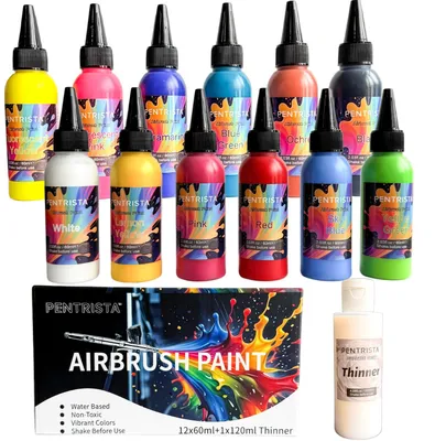 Airbrush-Farben 12er Set mit Verdünner, 60 ml/Flasche, wasserbasiert