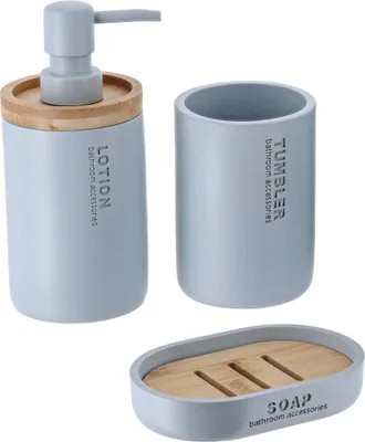 Produktbild von Becherset seifenspender und seifenschale aus polyresin - hellblau bambus - Tendance