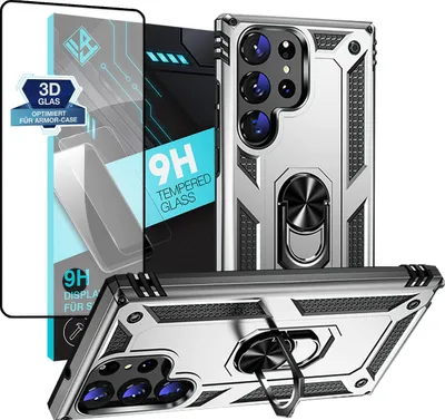 Produktbild von Armor Outdoor Handyhülle für Samsung Galaxy S23 Ultra Handy Panzer Case Schutzhülle mit 9H Displayglas Displayschutz Farbe: Silber