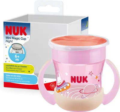 Produktbild von NUK Mini Magic Cup Silikon Trinklernbecher mit Leuchteffekt 6+ Monate 160 ml auslaufsicherer 360°-Trinkrand ergonomische Griffe BPA-frei Hase (pink) 10255666